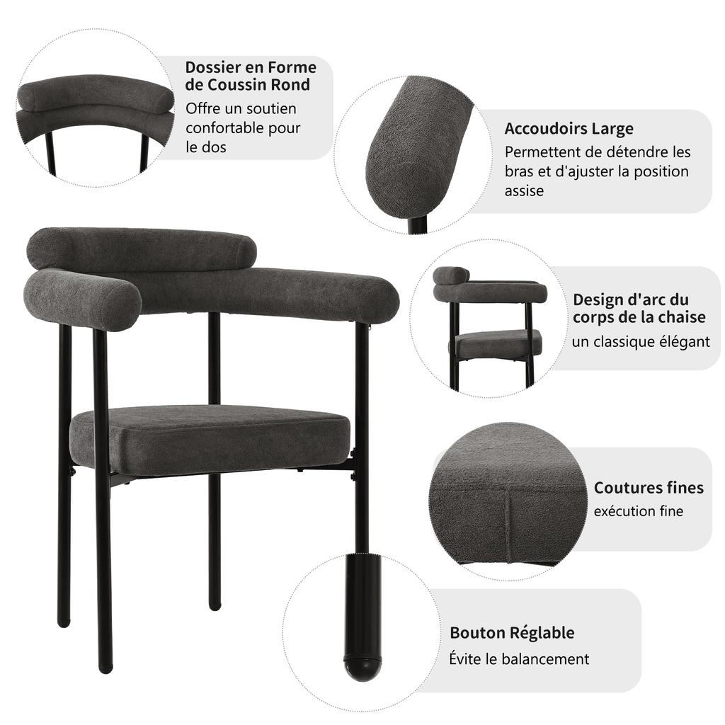 2 Dining Chairs, Modern and Simple, Made of Dark Grey Suede Fabric, Comfortable Ring Seats, Suitable for Dining Room, Living Room and Study