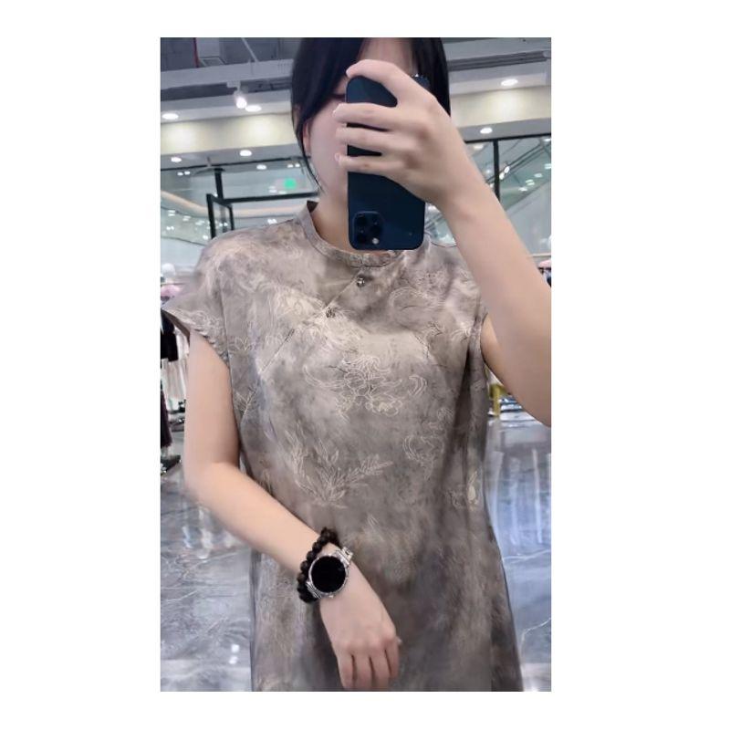 

Super Comfortable Summer Short Girl Skirts! Chinese Style Women Buckle Split Raglan Sleeve Chiffon Dress Welfare Grey 2XL