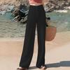 Sommer Damen Hose Baumwolle Leinen Taille Farben Weites Bein Kordelzug Lässig Lose Leinen Lange Hose
