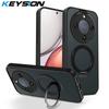 KEYSION 360°Rotating Ring Stand Magnetic Phone Case for HONOR X9d 5G Matte Translucent Shockproof Back Cover for Magic 8 Lite 5G
