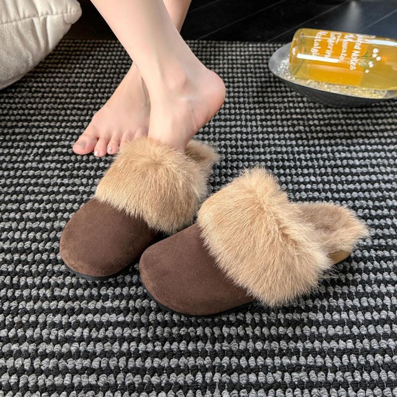 Women Cotton Slippers 2026 Winter Plush Warm Flats Shoes Flip Flops New Fashion Furry Round Toe Women Casual Shoes Zapatos Mujer