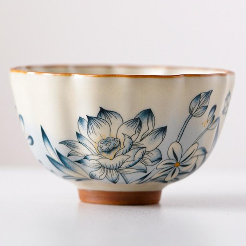 Chinesische Keramik Teetasse Handgefertigte Lotus Teetasse Haushalt Persönliche Teeschale Schönheit Meditationsbecher Teegeschirr Zubehör