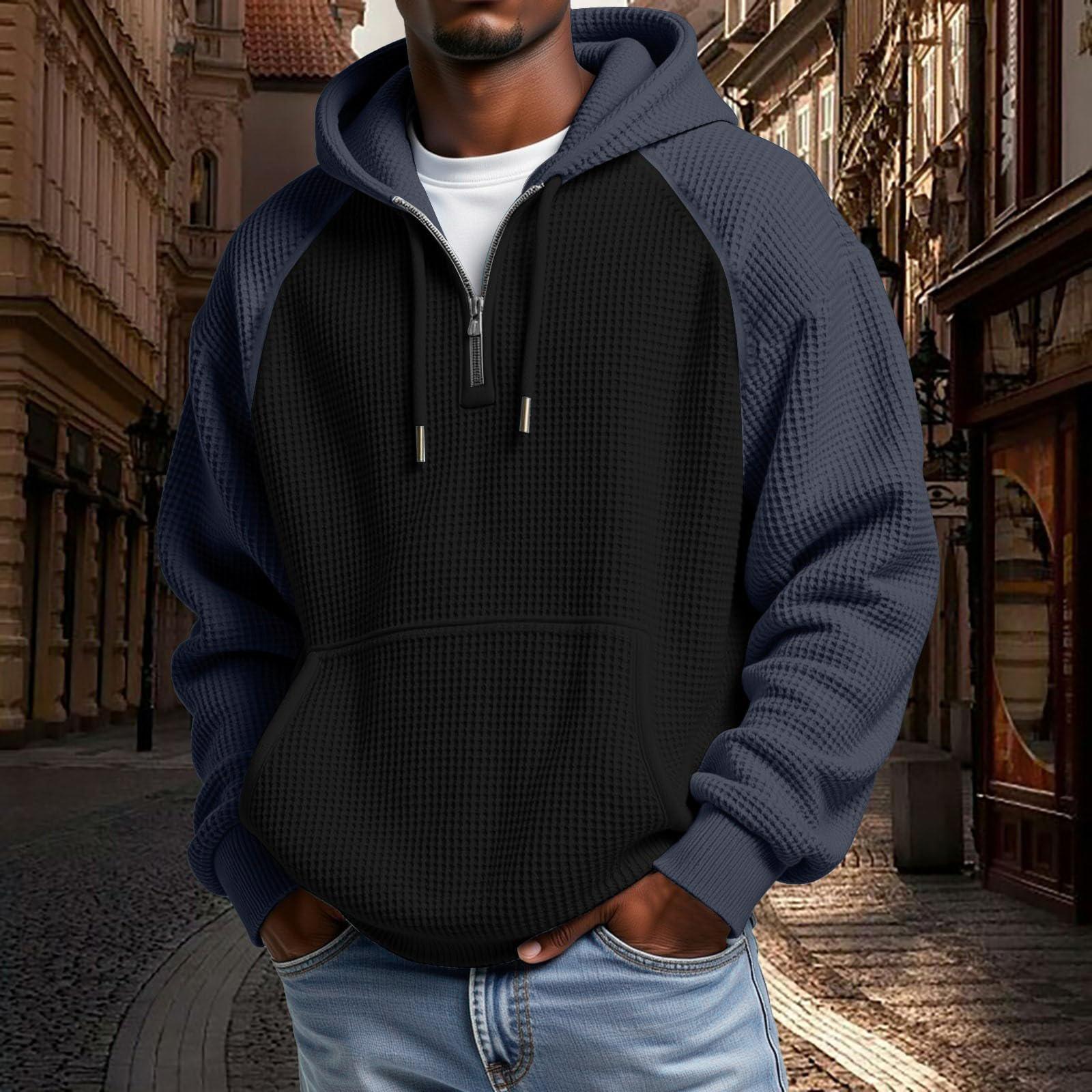 

Mens Hoodies Pullover QuarterCasaul Long Sleeve Drawstring Knit Hooded Sweatshirt With Pocket XXXXL