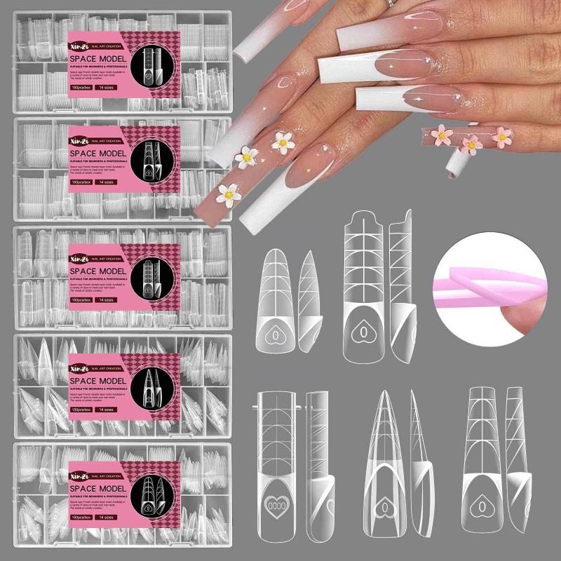150Pcs/Box Ballet Space French Nail Dual Forms Shape Transparent Extension Molds With 3D Smart French Guide Line Time Saving