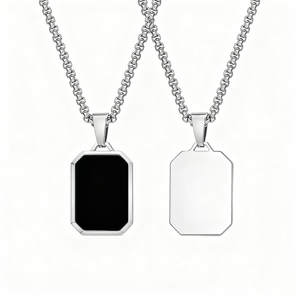 Classic Geometric Dog Tag Pendants Necklace for Men Women Stainless Steel Silver Cool Casual Street Jewelry