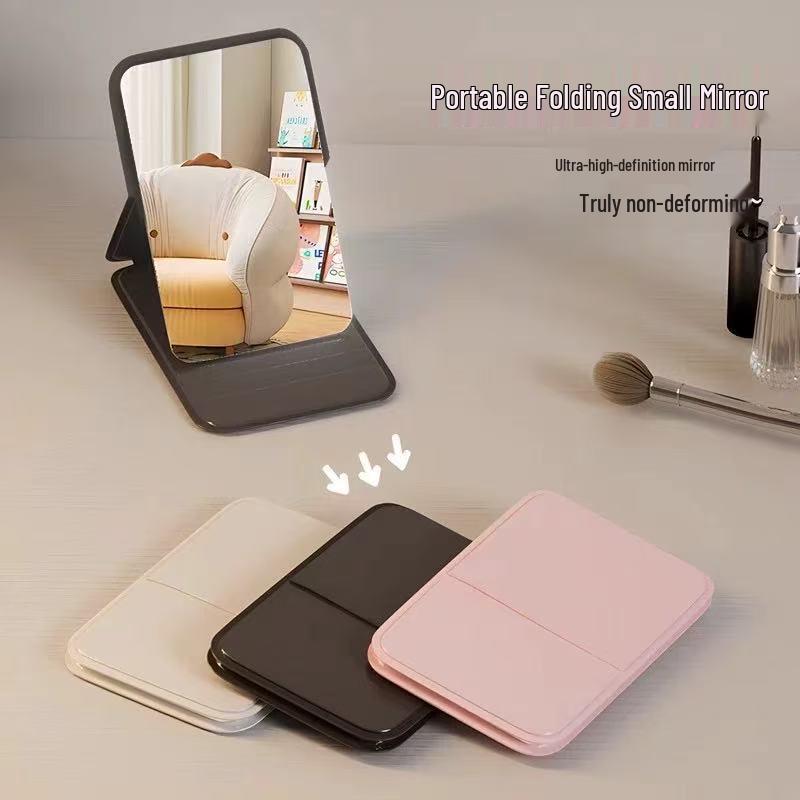 Portable High-Definition Foldable PU Makeup Mirror with Stand and Flip Cover 10x7