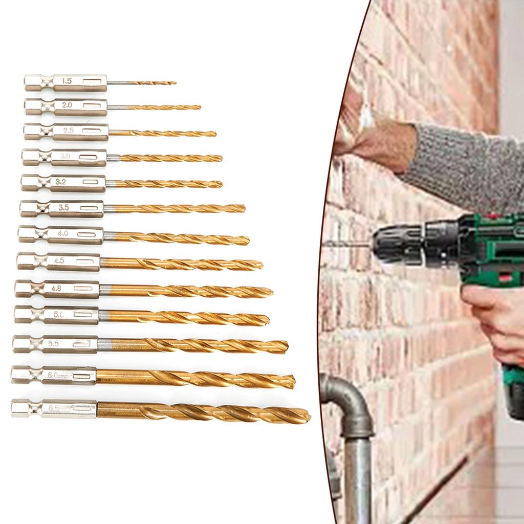 13pcs HSS High Steel Drill Bit Set Hex Shank Bits 1.5mm-6.5mm