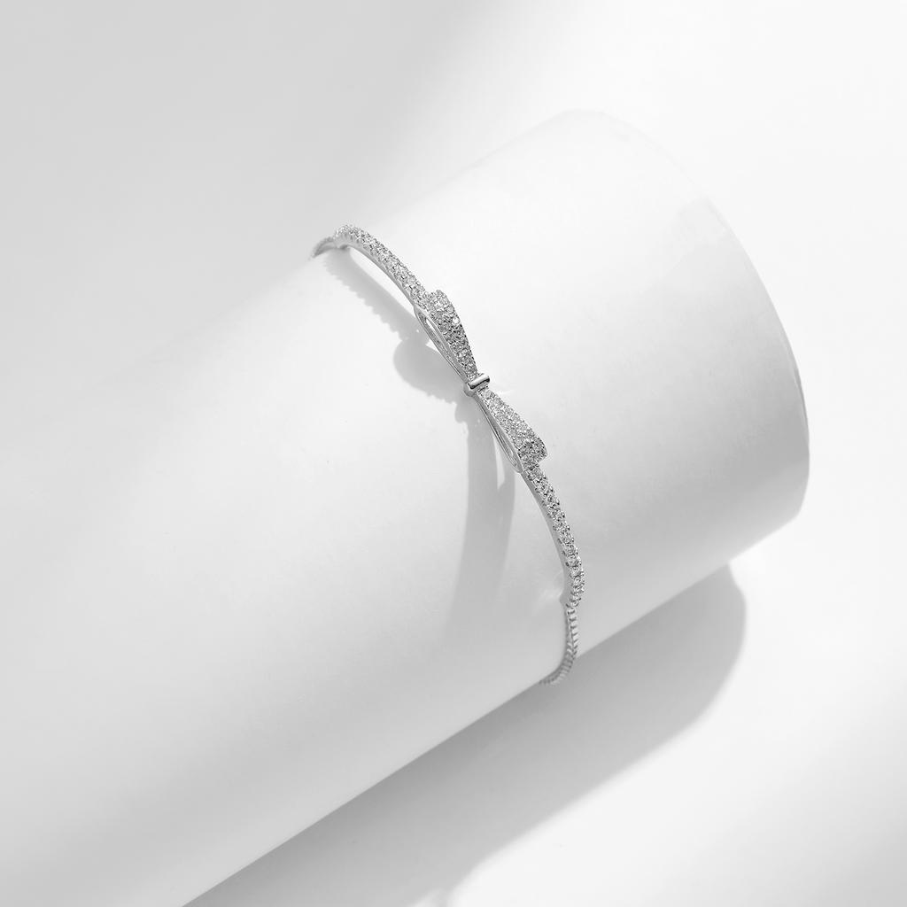 Luxury Charm Adjustable Boxes Chain for Women  Fine Jewelry 925 Sterling Silver Sparkling Zirconia Bowknot Bangle Bracelet