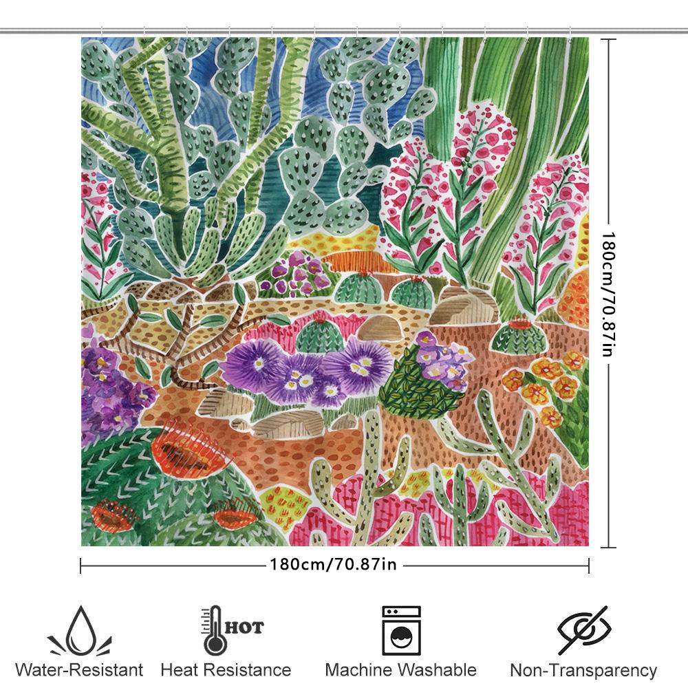 Vivid Cactus Shower Curtain Floral Desert Decor For Bathrooms 180 X 180Cm Printed Fabric Waterproof Bathtub Liner Home Decoratio