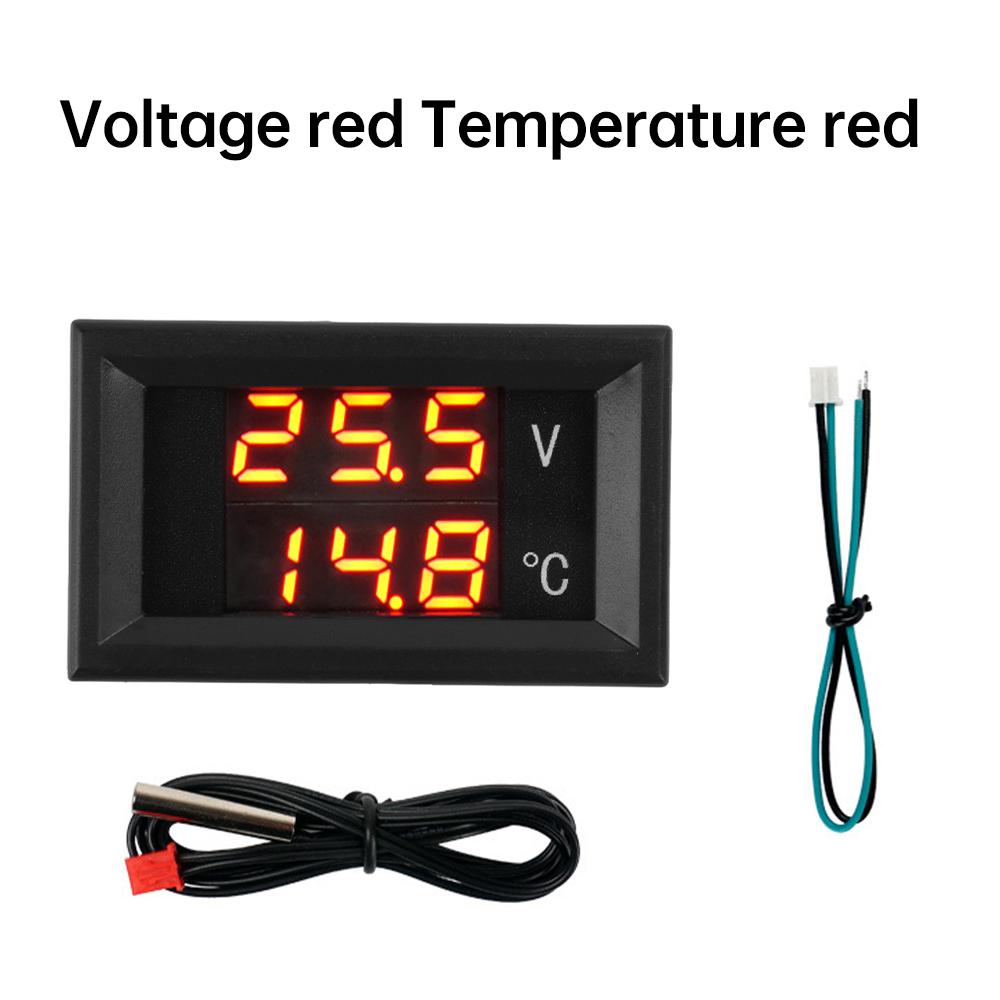 DC 4-28V Voltmeter Thermometer Voltage and Temperature Real Time Monitoring LED Digital Display with NTC Probe Cable -50-125℃