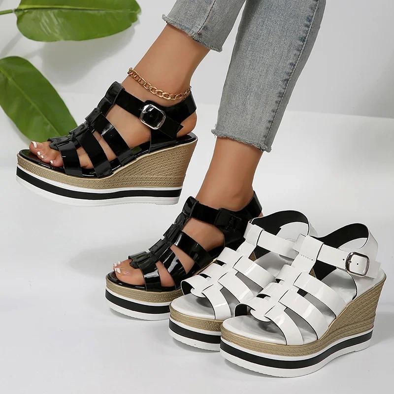 Fashion Shoes for Women Fashion Wedges Rome Sandals Hollow Out Thick Bottom Summer Sandles Woman Plus Size Platform Gladiator Sandals