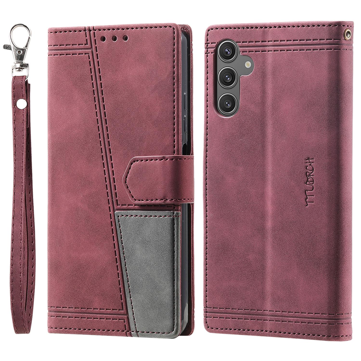 

TTUDRCH Style 004 For Samsung Galaxy A26 5G Leather Case RFID Blocking Wallet Stand Phone Cover with Strap Wine Red