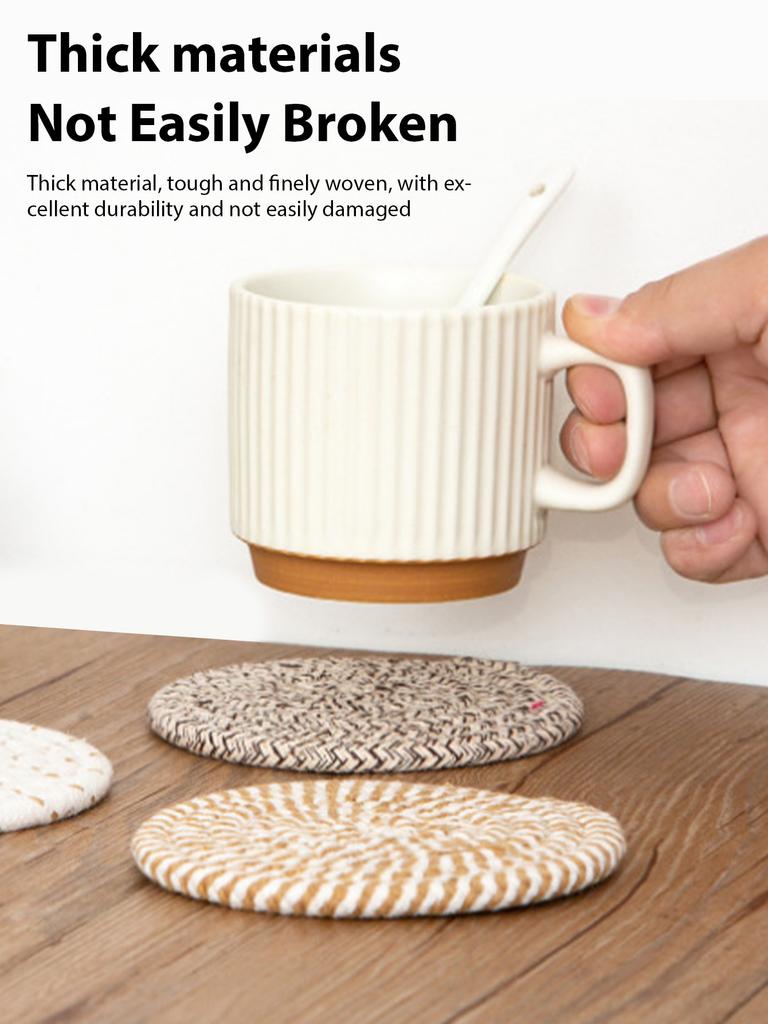 4/8Pcs INS Style Cotton Rope Braided Coasters Thickened Heat Insulating Mats Absorbent Woven Braided Placemats for Coffee Tea