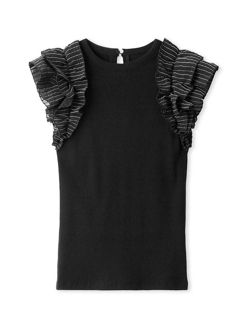 

FRAY I.D. Women s Gathered Frill Combination Sleeveless Top FWCT244204, Black