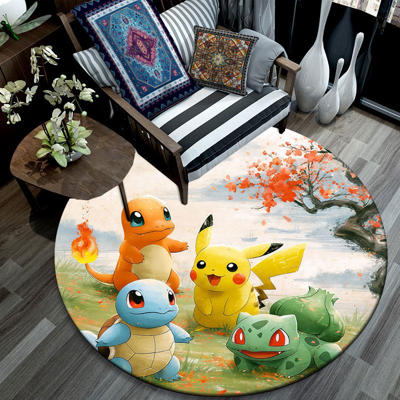 Pokémon,Round Area Rug,Carpet Rug for Living Room Bedroom Sofa Playroom Decor,Non-slip Floor Mat