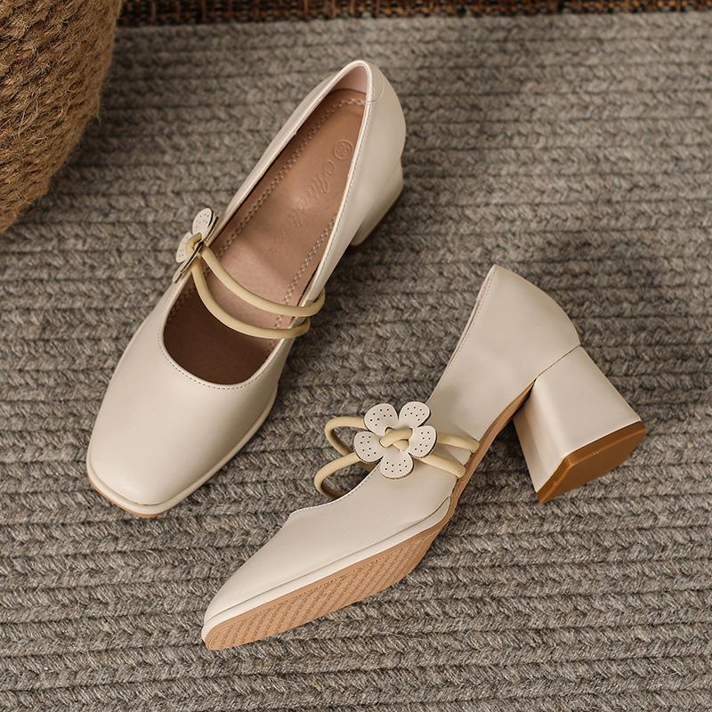 

Кожаные балетки для женской обуви Хуэйчжоу виноградная мать то же толстый каблук одинарные туфли женские весенние новые туфли Мэри Джейн женские 34 абрикосовый