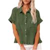 Women's Fashionable Loose-Fit Casual Shirt Button-Up Short-Sleeve Cotton-Linen Blend Top