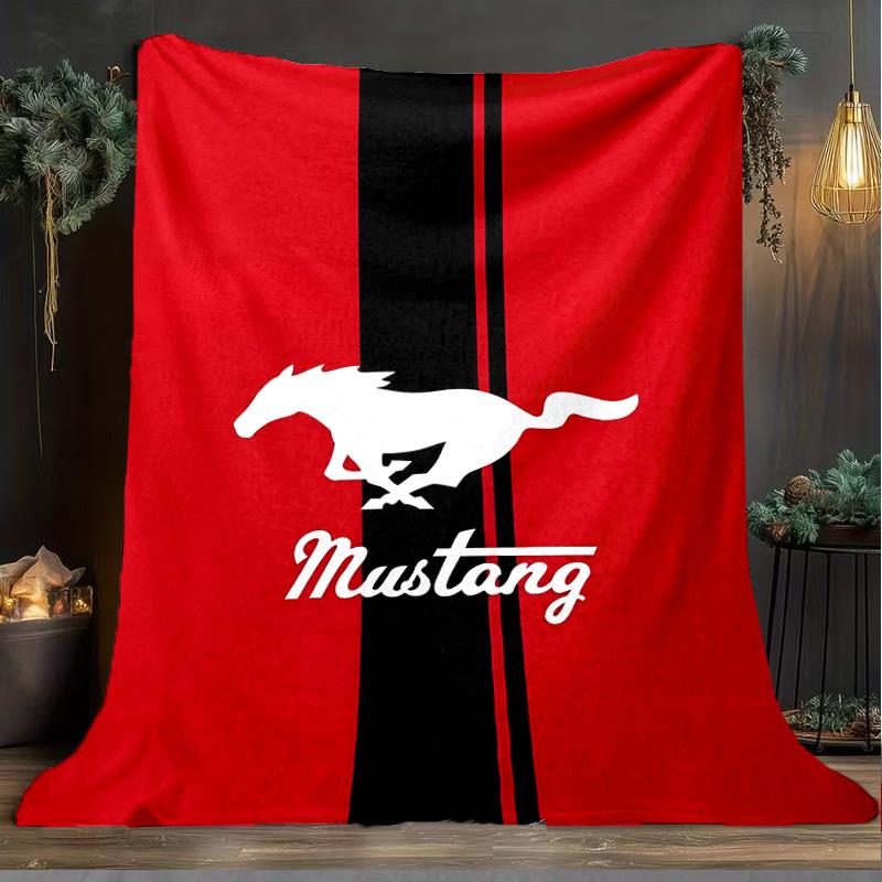 1PC Mustang Blanket Flannel Throw for Sofa, Indoor, Camping, Living Room, Office, Chair, And Bed Soft Birthday Christmas Gift