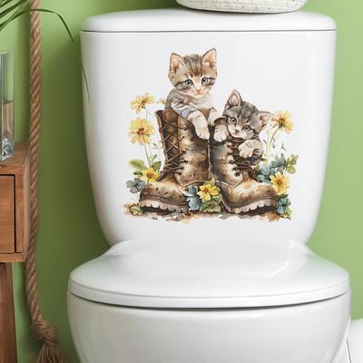 Fun-m148 Ayakkabı Kedi Ayçiçeği Tuvalet Banyo Banyo Dekoratif Duvar Stickerı