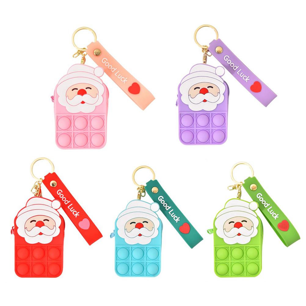 Push Bubble Sensory Toy Christmas Santa Claus Coin Purse Keychain Pouch Bag Stress Reliever Silicone Decompression Toy