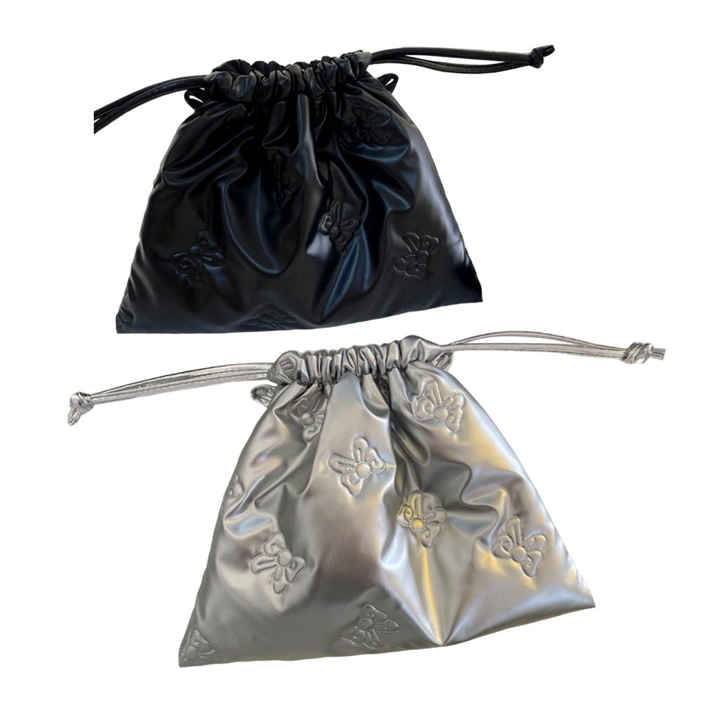 Chic Bowknot PU Leather Pouch Bag Practical Drawstring Closure PU Bag Convenient Makeup Jewelry Storage Pouches