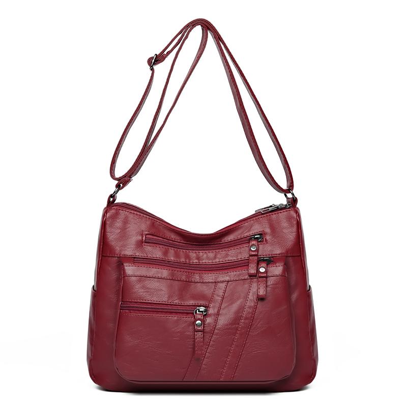 Sac Bandoulière Marron Multi-poches Pour Femme - Cuir PU Léger Et élégant