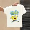 2026 SpongeBob Summer Tshirt for Children  100 Cotton ShortSleeved Boys Sport Shirt  Girls Casual Top with Cartoon Print