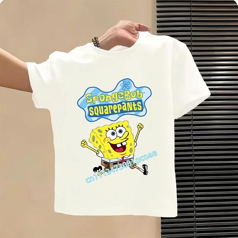 2026 SpongeBob Summer Tshirt for Children  100 Cotton ShortSleeved Boys Sport Shirt  Girls Casual Top with Cartoon Print