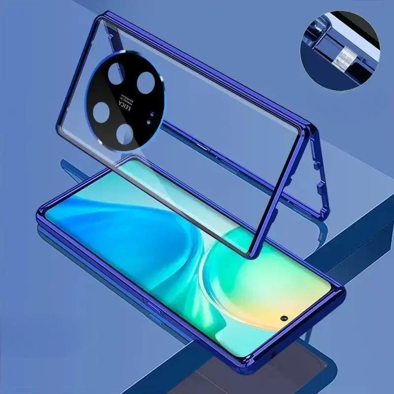 

Для Xiaomi 15 Ultra Металевий каркас Чохол повного захисту Для Mi 14 Pro Ultra Магнітна адсорбція Двостороннє загартоване скло Кришка For Xiaomi 15 Ultra синій