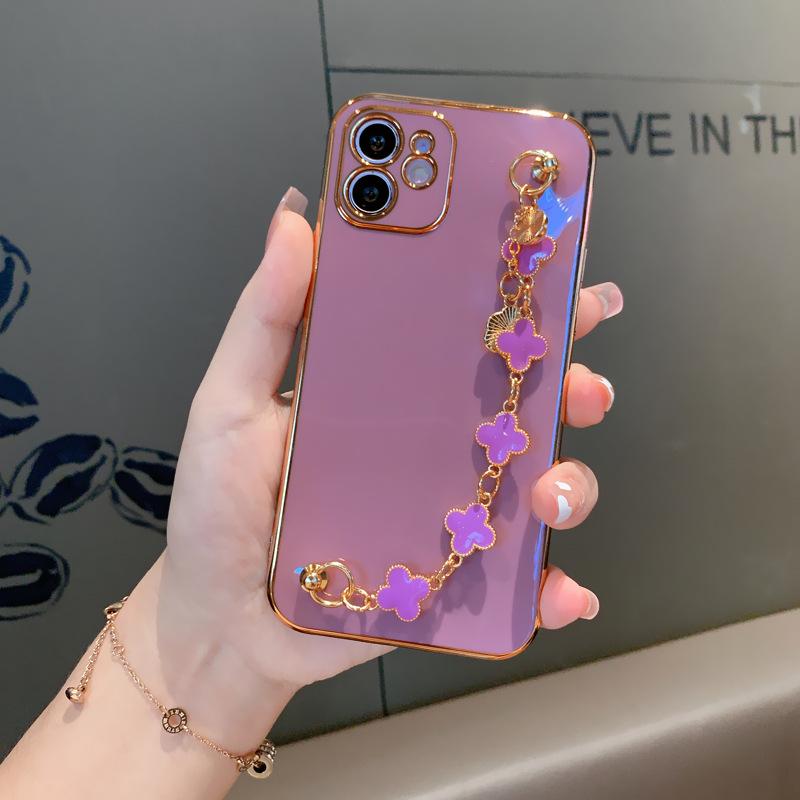 Suitable for iPhone 15 Promax Phone Case, Fashionable Clover Bracelet, 13 Apple 14 Protective Case, 12XS Creative