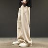 Men Fall Winter Pants Drawstring Elastic Waist Loose Thick Plush Pockets Wide Leg Straight Soft Men Casual Long Sports Trousers Sweatpants