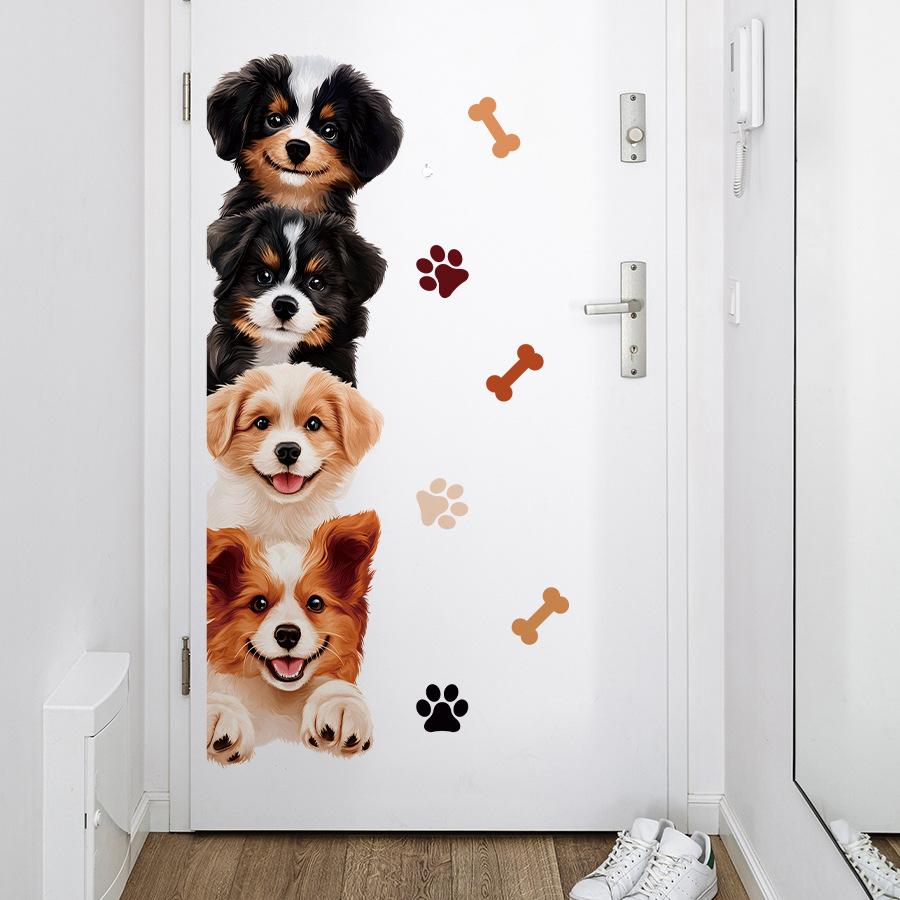 Kawaii Dog Stack & Paw Print Wall Stickers Removable Closet Door Living Room Decal