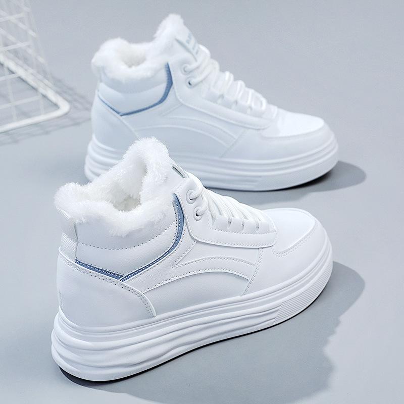 

Женская обувь со стелькой, увеличивающей рост, новинка 2023 года, модная обувь на толстой подошве, осенне-зимние популярные белые туфли на флисовой подкладке, повседневные кроссовки