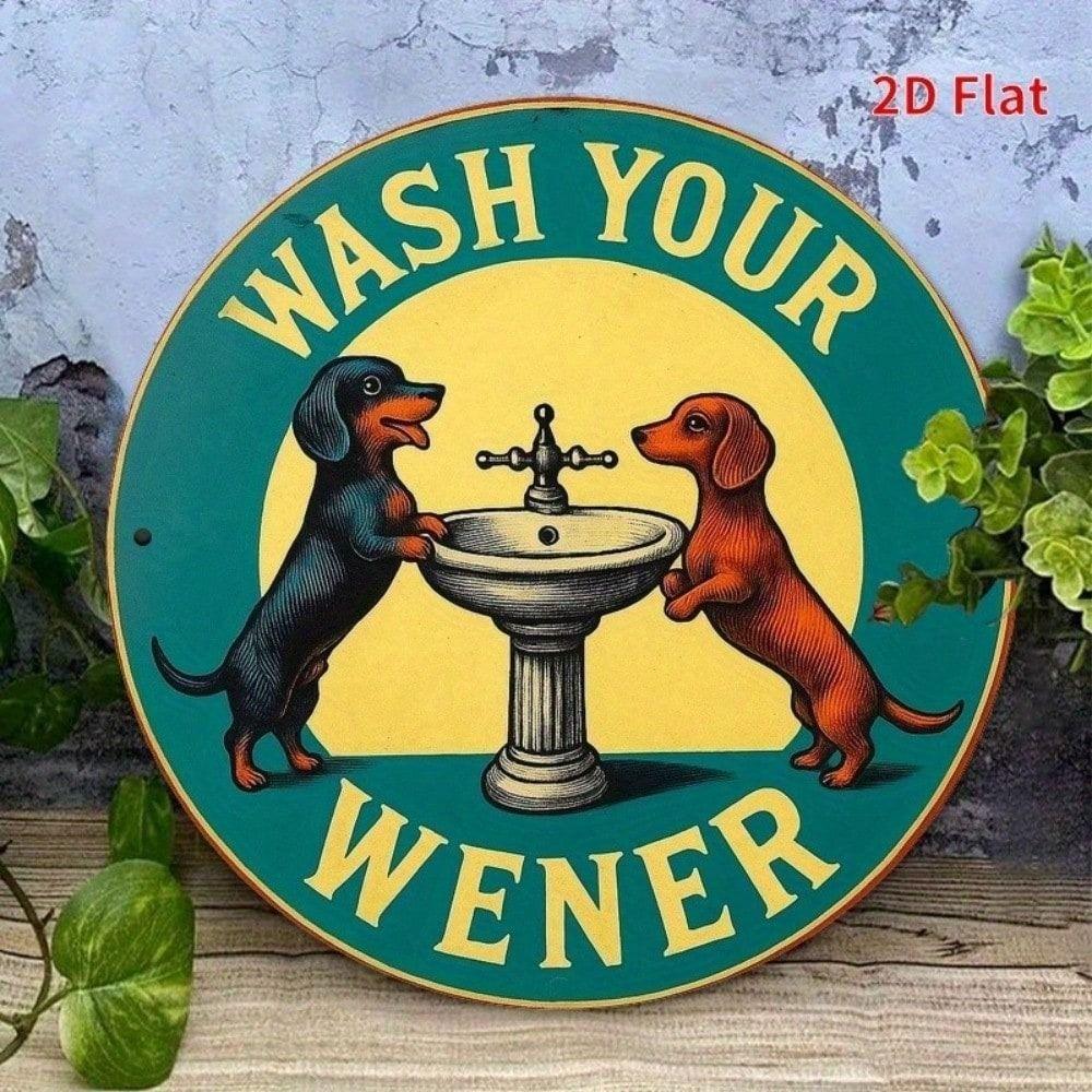 Metal Wall Art Sign Cute Dogs Vintage Round Kitchen Decor 8x8