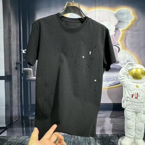 Men's Luxury Rhinestone Wing Tee - Spring/Summer, Short-Sleeve, Statement Fashion, Wide Round Neck.