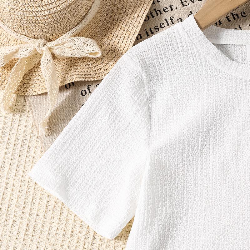 Girls' Spring/Summer 3D Flower Two-Piece Set – Sweet Korean Style Short-Sleeve Top & Long Pants