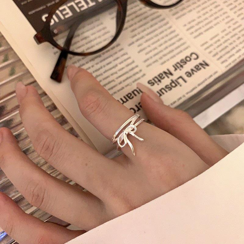 Bow Ribbon Adjustable Ring - Women s Simple Fashionable Temperament Index Finger Ring Open Adjustable