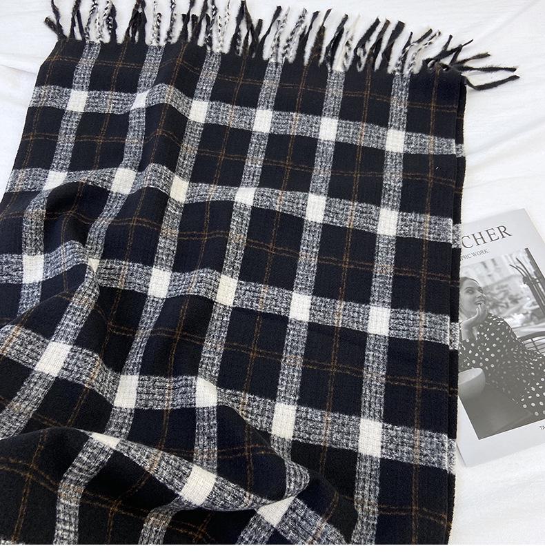 2024 Autumn/Winter Women's Plaid Scarf - Versatile Medium/Long Imitation Cashmere Tassel Shawl