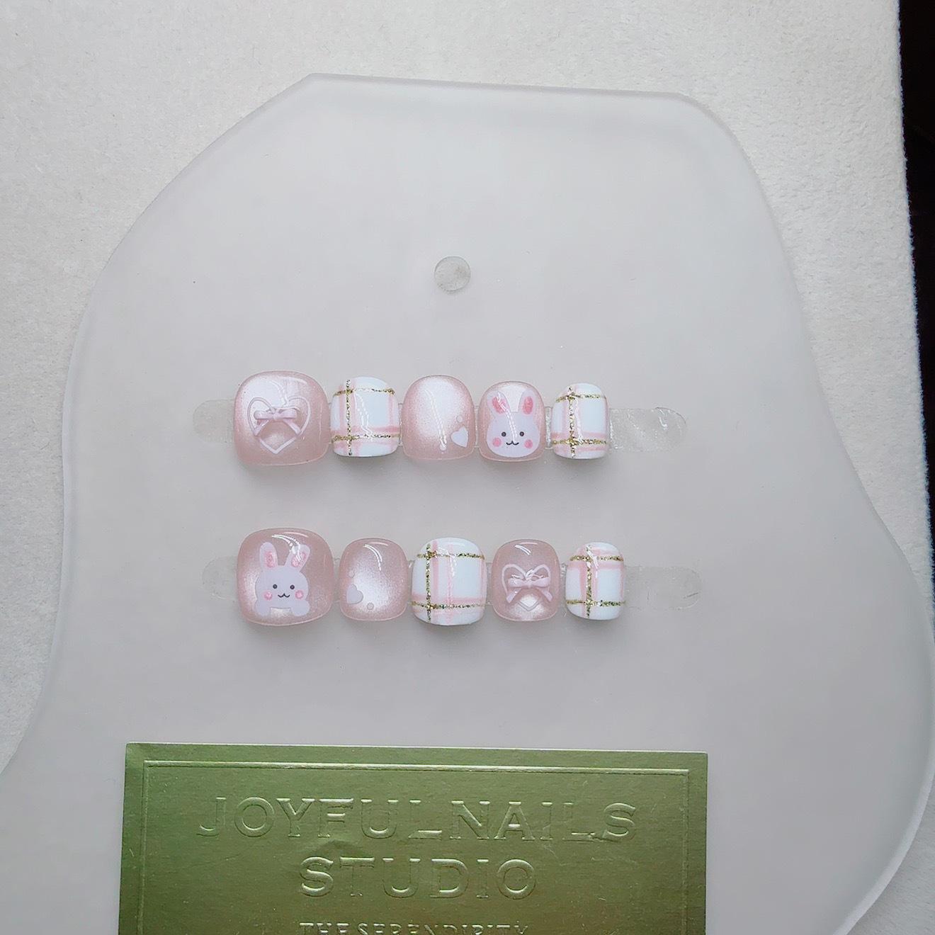 Handmade Cute Cat Eye & Little Rabbit Nail Tips for Children