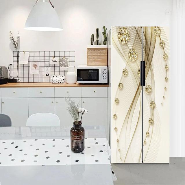 Water Droplets Geometry Line Pattern Self-Adhesive Refrigerator Freeze Sticker Kid's Art Fridge Door Cover Wallpaper Teenager 3D