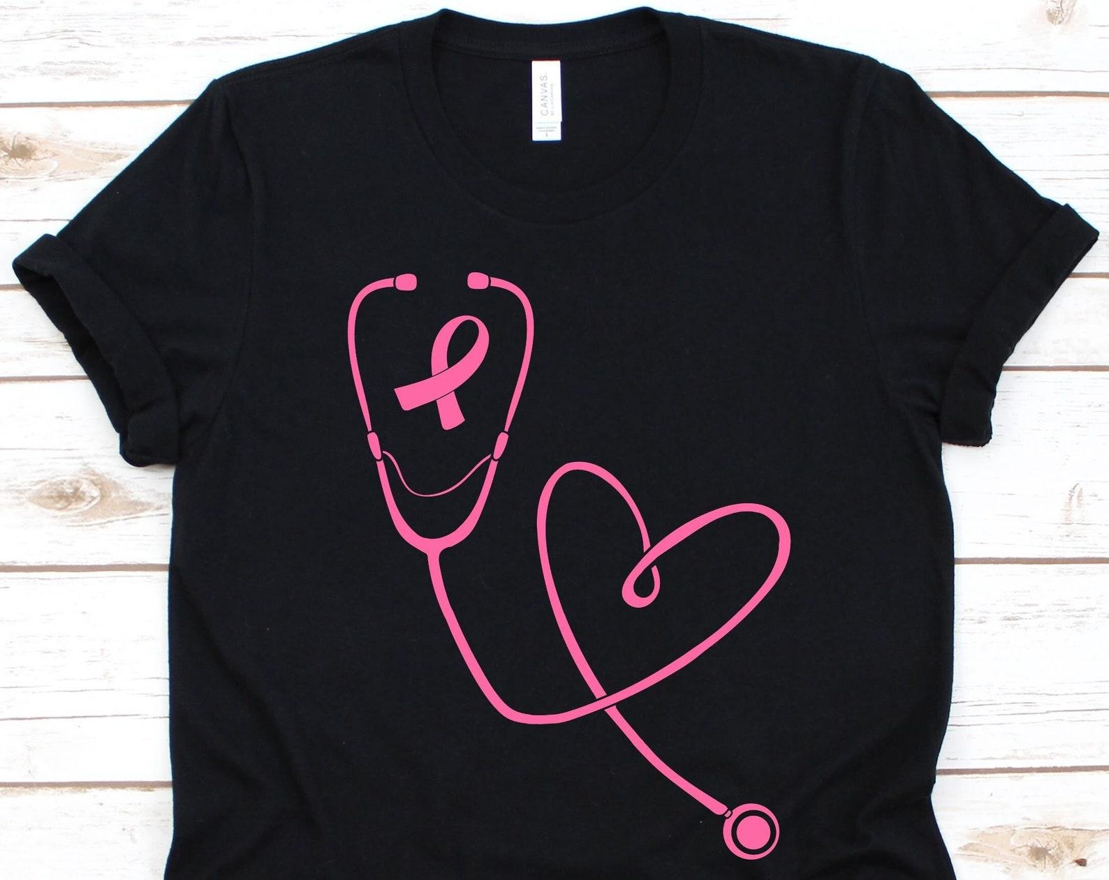 Heart Shaped Stethoscope Pink Ribbon Shirt, Breast Cancer Awareness, Breast Cancer Fighter, Pink Ribbon Graphic, Doctors Gift, Nurse Shirt XL