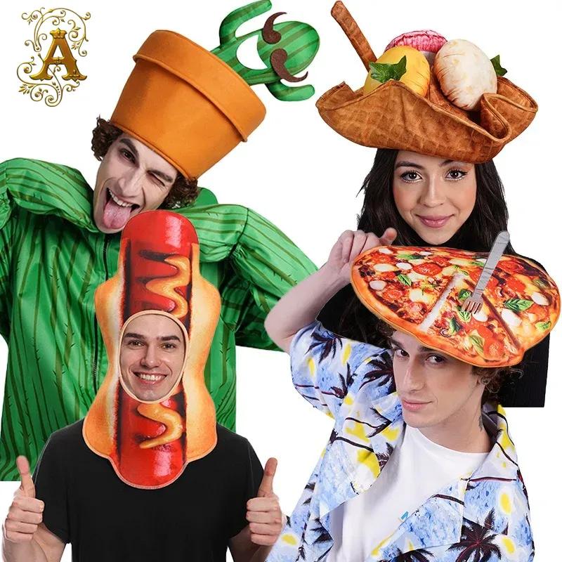 Interesting Cactus Pizza Hat Festival Party Cosplay Hood Stage Performance Adult Wear Polyester Prop Hat