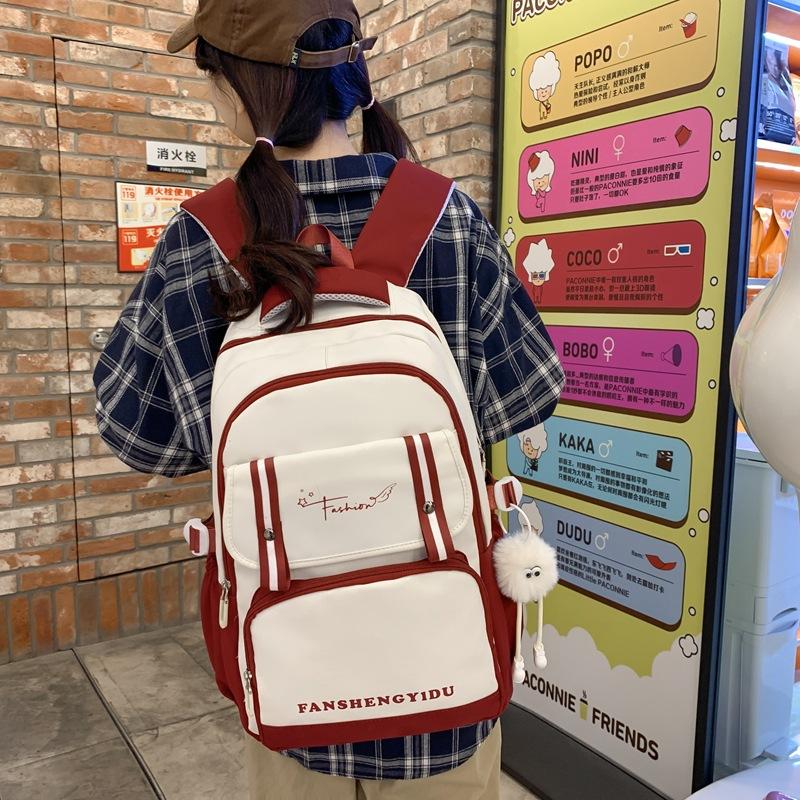 Schoolbag Korean large-capacity student backpack junior high school students contrasting colors niche design trend casual versatile schoolbag women