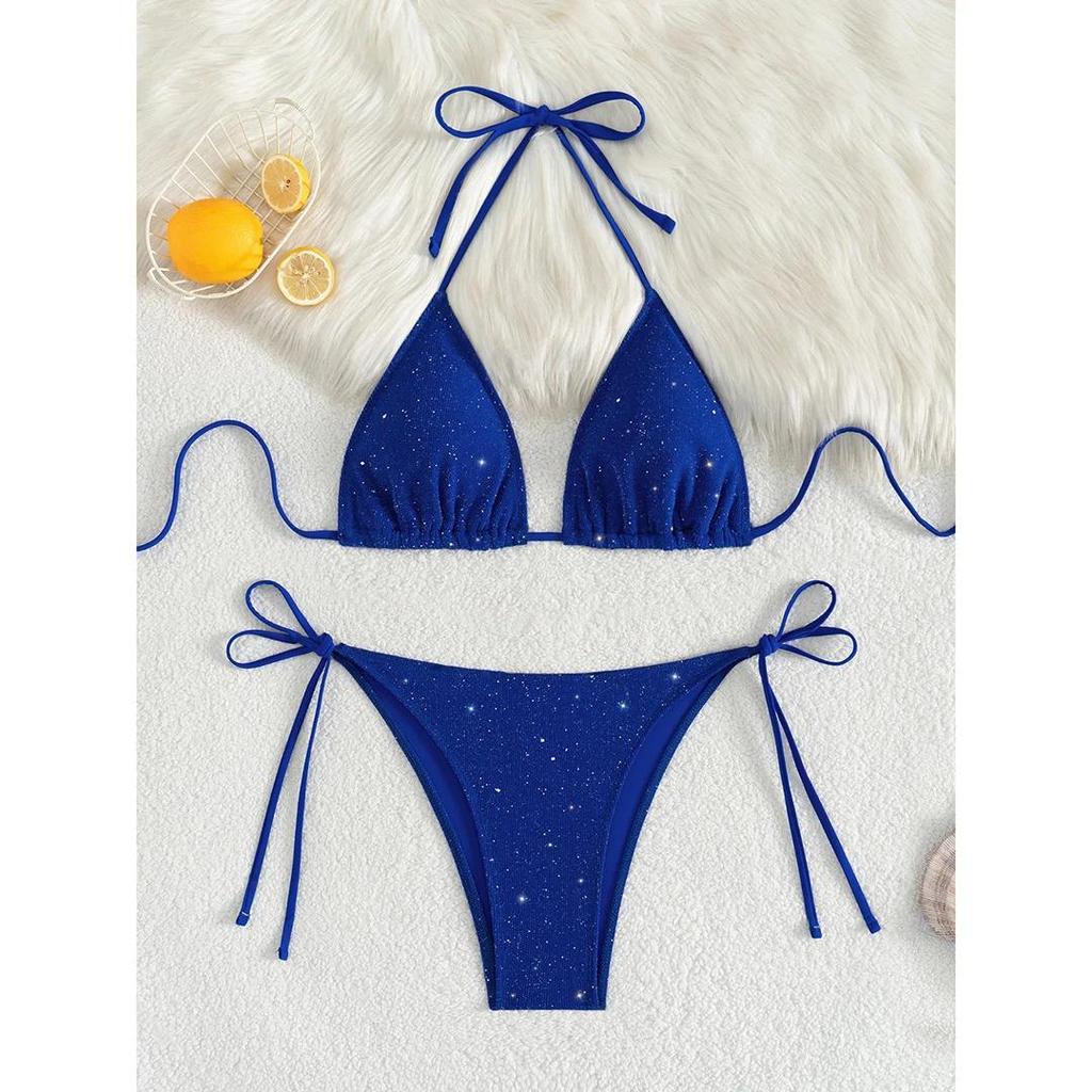 Glitter Sparkling Halter High Leg Cut Bikini Female Swimsuit Women Swimwear Two-pieces Bikini Set Bather Bathing Suit Swim