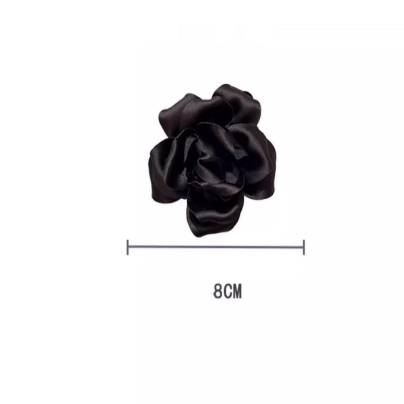 Temperament Satin Rose Flower Headwear Hair Claw Clips For Women Ponytail Holder Shark Clamp Hair Clip Hair Accessories