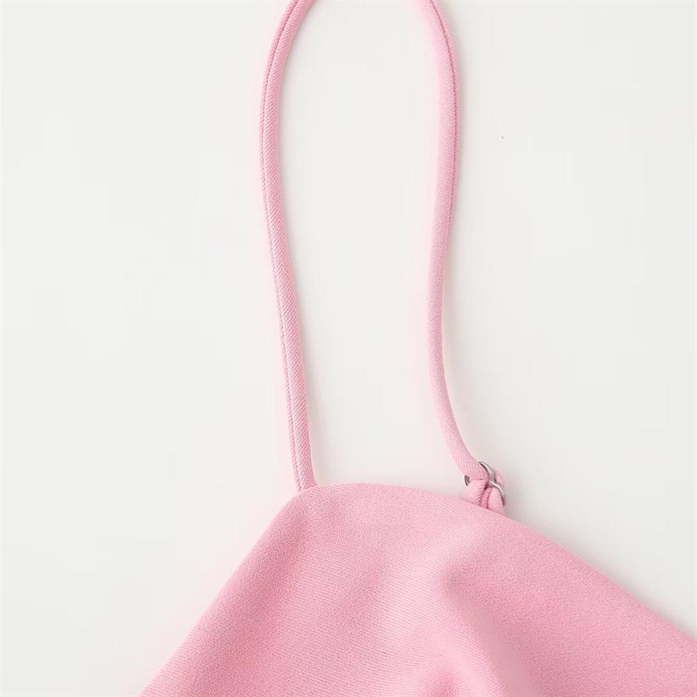 Cross-border Source 2025 Spring/Summer Women's Pleated Midi Slip Dress with Side Slit - Simple & Fashionable