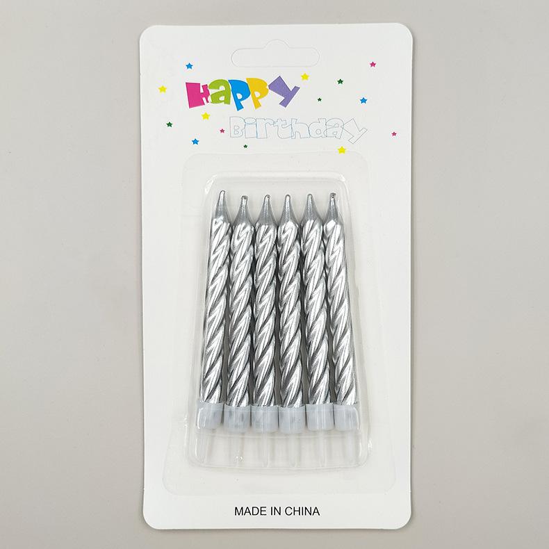

Pack of 6 Threaded Birthday Candles, Plated Metallic Paint, Threaded Colorful Spiral Candles with Base