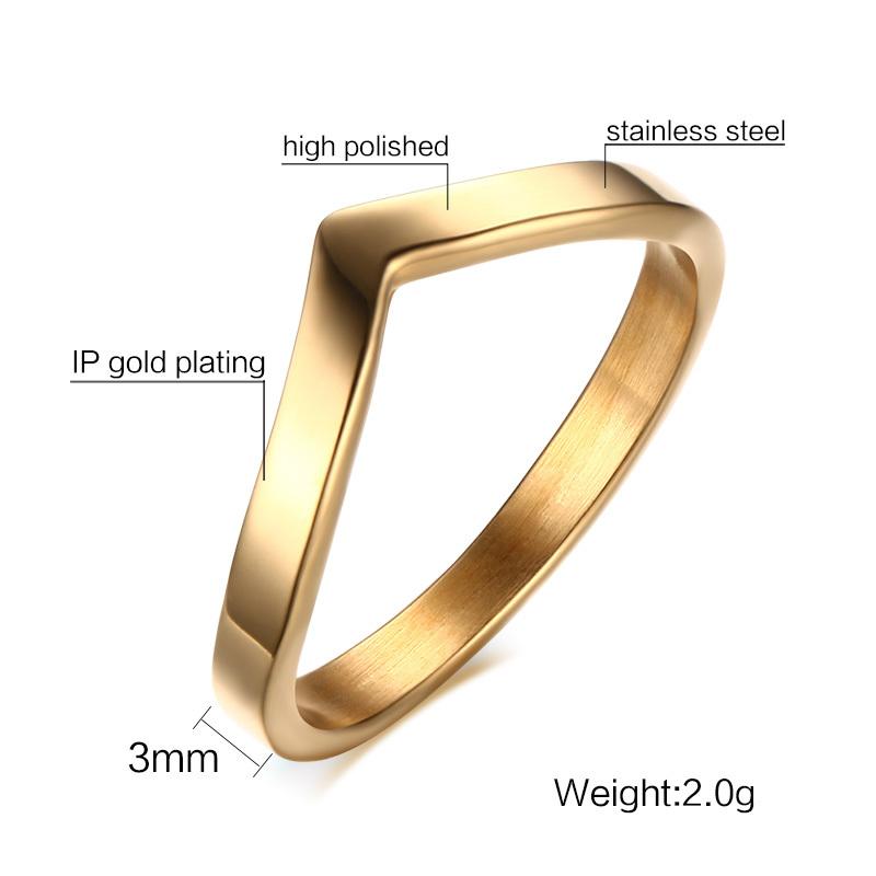 

Geometric Minimalist Ring Gold Plated Stainless Steel, V Shap Stackable Ring for Women Gift US Ring Size 07