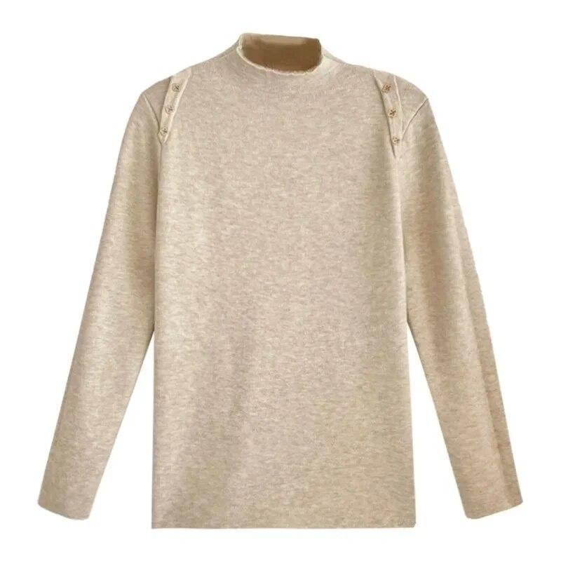 Casual Long Sleeve Soft Warm Sweater Women Fashion Stand Collar Base Pullover Women Autumn And Winter Thickened Knitwears Tops 29602