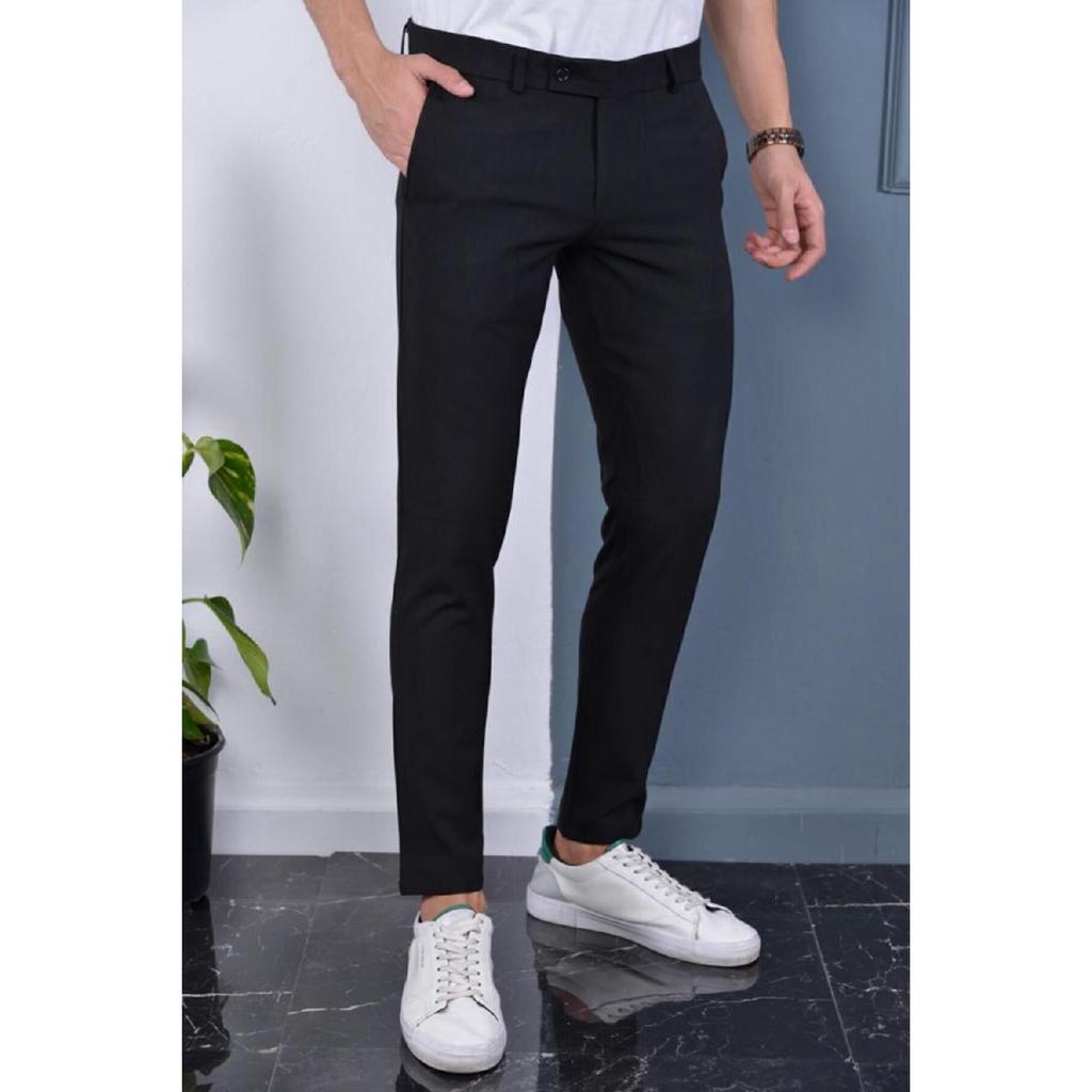 Men's Cream Color Italian Cut Quality Flexible Lycra Ankle Length Fabric Trousers